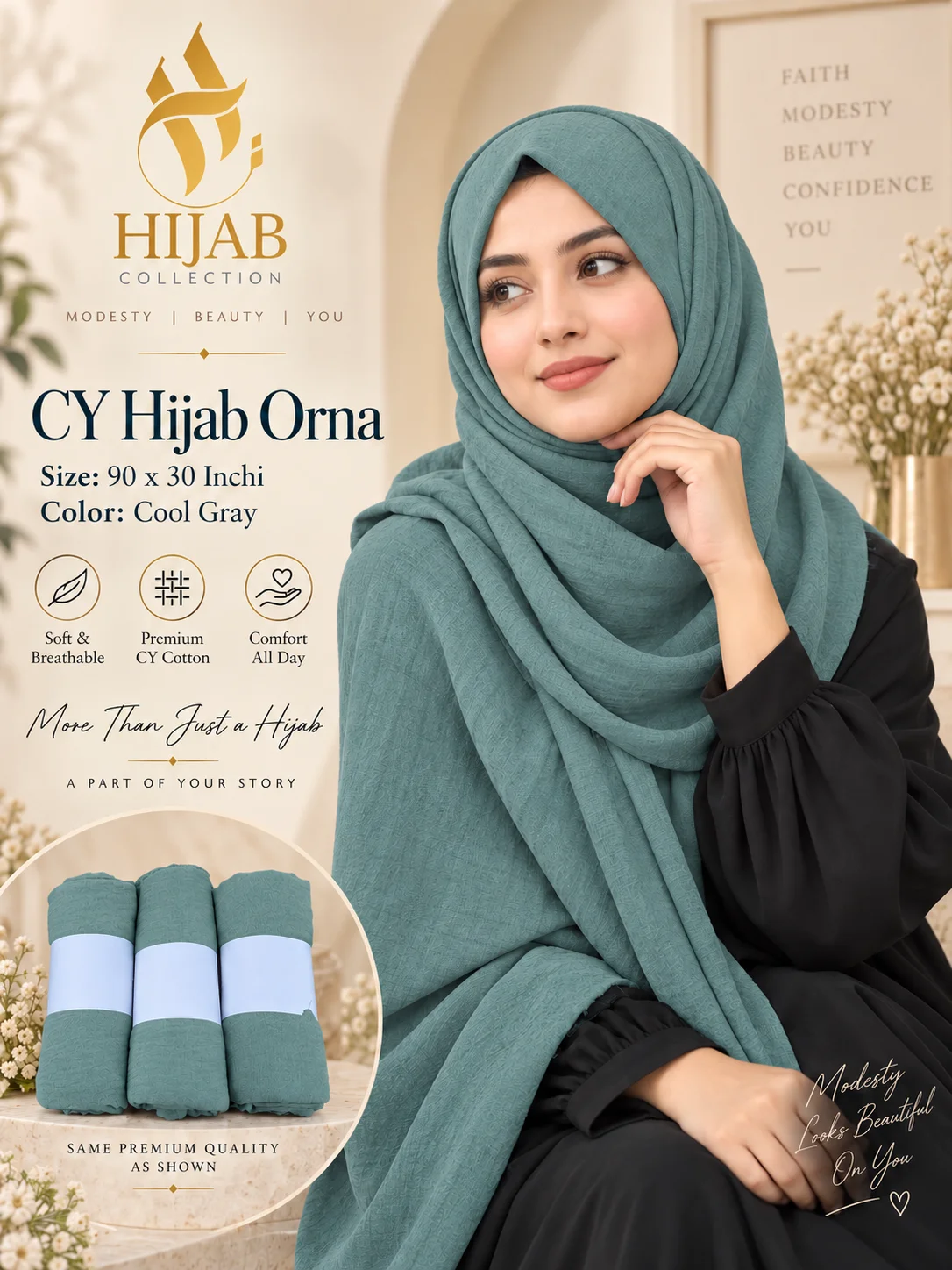 CY Cotton Hijab - CYHO - Cool Gray