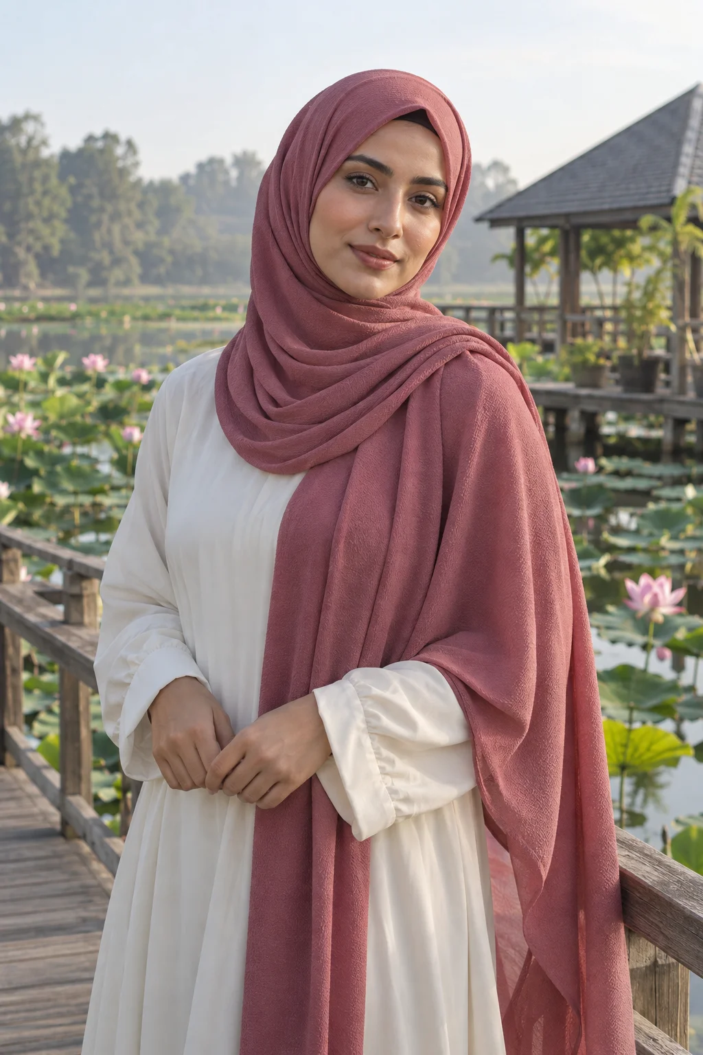 ডিপ পেঁয়াজি জর্জেট হিজাব: পদ্মপুকুরের পথে আইভরি সাজ - Image 1